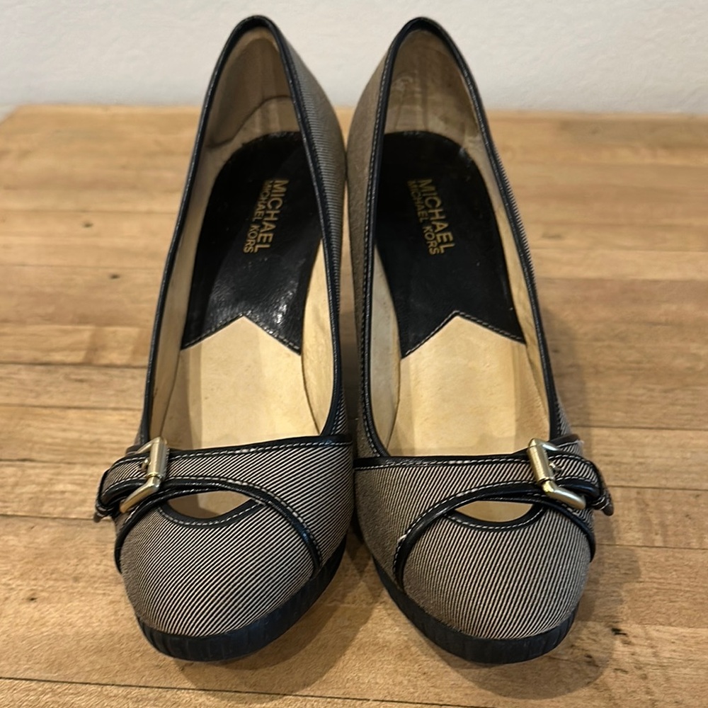 Michael Kors Black and Cream Peep-Toe Heels